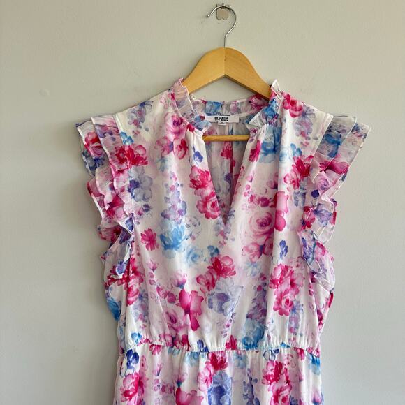 BB Dakota Steve Madden Floral Vibes Ruffle Trim Sleeve Dress Pink M - Picture 7 of 9